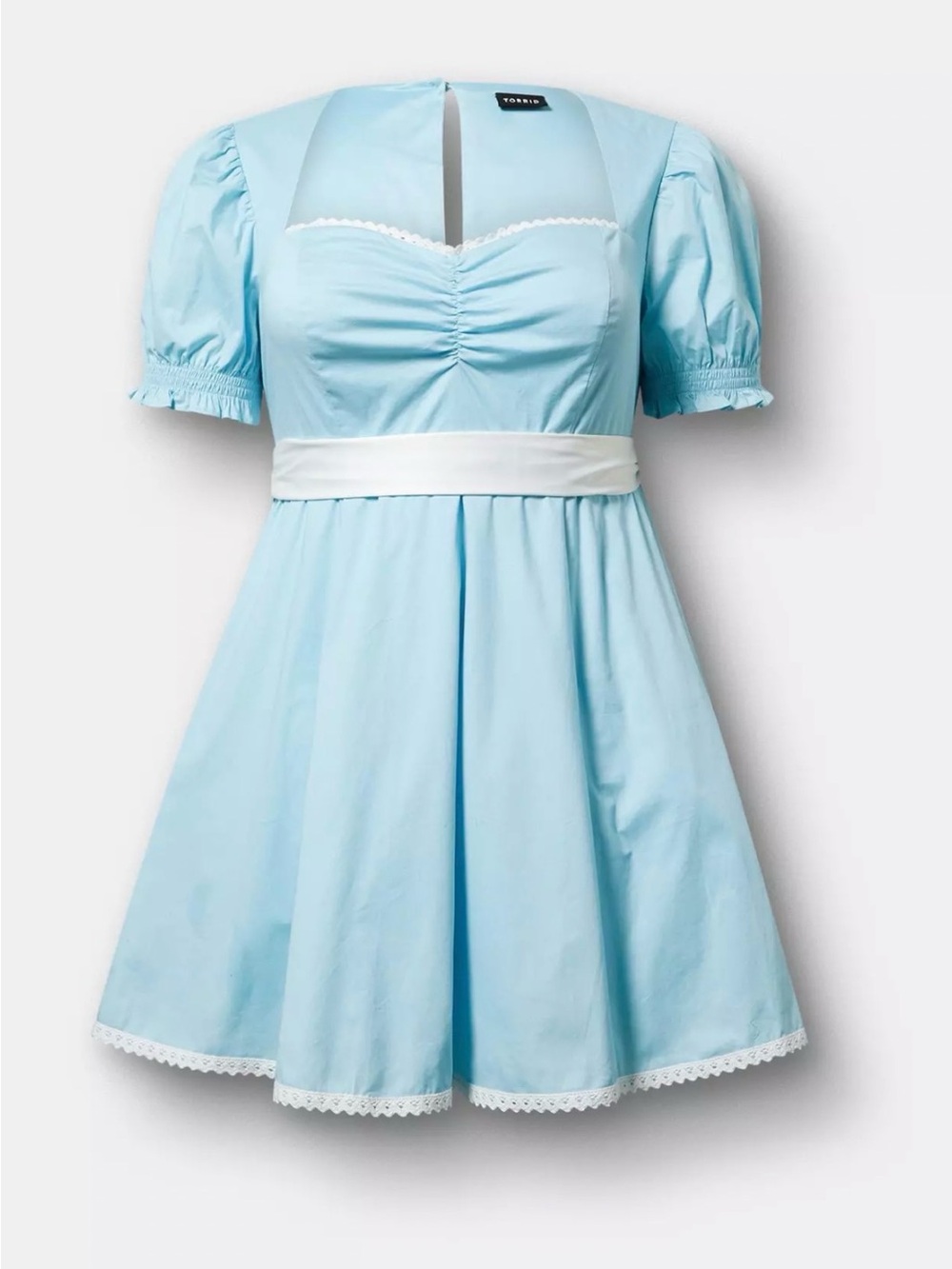 NWOT Torrid 2x Light Blue Sweetheart Puff Sleeve Babydoll Party Mini Dress
